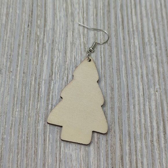 Womens Wooden Christmas Tree Cake Earrings Red White Green 2" Tall - Picture 3 of 4